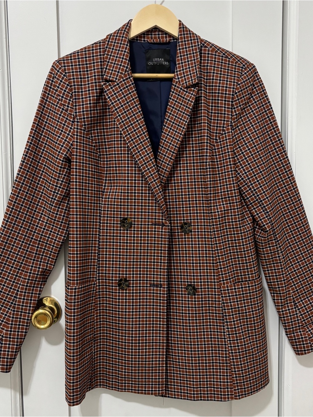 Urban Outfitters Women's Red Plaid Double-Breasted Blazer